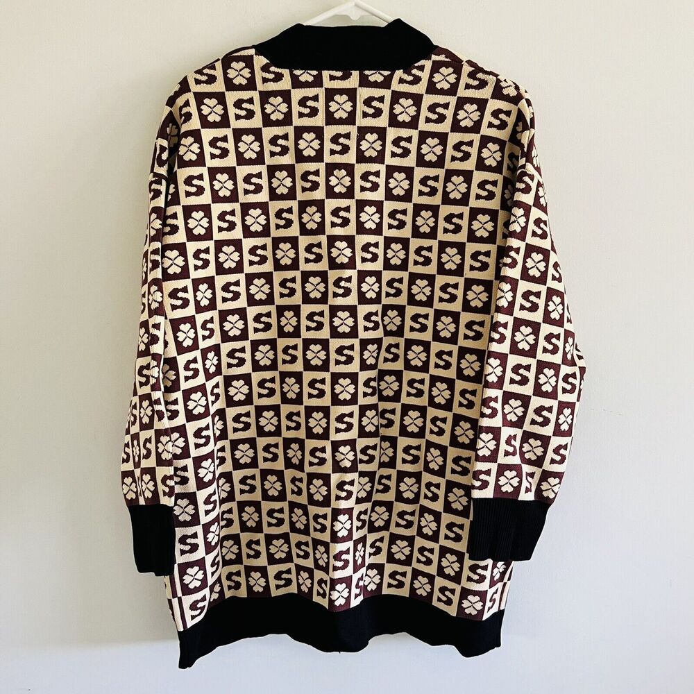 SANDRO Brown Beige Long Coatigan With Jacquard Pattern - 1 (Small) - Picture 5 of 6